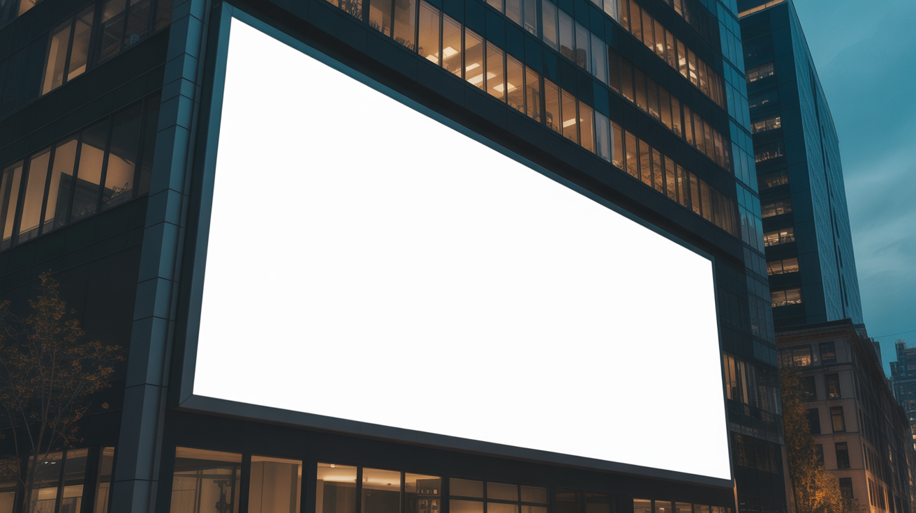 City building billboard at dusk